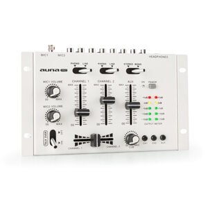 Auna Pro TMX-2211, MKII, DJ-Mixer, 3/2 kanálů, crossfader, talkover, montáž na rack, bílý