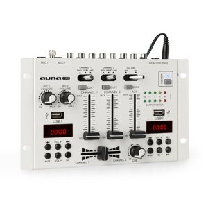 Auna Pro DJ-22BT, MKII, mixér, 3/2 kanálový DJ mixážní pult, BT, 2x USB, montáž na rack, bílý