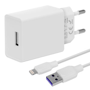 Cestovní Nabíječka Obal:Me USB-A 10W + USB-A - Lightning Kabel 1m White