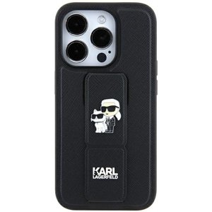 Originální pouzdro KARL LAGERFELD hardcase Gripstand Saffiano Karl&Choupette Pins KLHCN61GSAKCPK pro Iphone 11/ Xr Black
