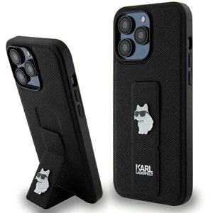 Originální pouzdro KARL LAGERFELD hardcase Gripstand Saffiano Choupette Pins KLHCP13XGSACHPK pro Iphone 13 Pro Max Black