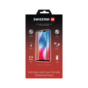 Tvrzené sklo Swissten full glue, color frame, case friendly pro Samsung S24 černé