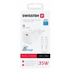 Rychlonabíječka Swissten vč. datového kabelu USB-C 1.2m 35W bílá