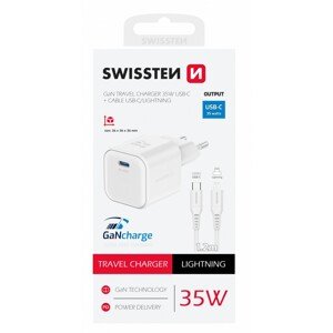 Rychlonabíječka Swissten vč. datového kabelu Lightning 1.2m 35W bílá