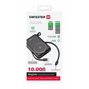 Powerbanka Swissten 10000 mAh s funkcí rychlonabíjení 20W s kabely USB-C a Lightning (kompatibilní s magsafe)