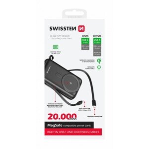 Powerbanka Swissten 20000 mAh s funkcí rychlonabíjení 20W s kabely USB-C a Lightning (kompatibilní s magsafe)