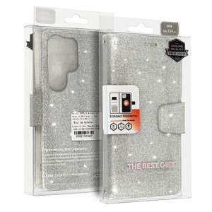 Knížkové pouzdro Liavec Glitter Magsafe pro Samsung Galaxy S24 Plus stříbrný