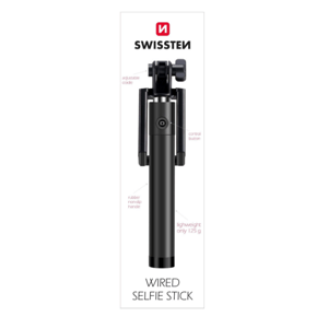 Selfie tyč Swissten s ovládáním na tyči černá