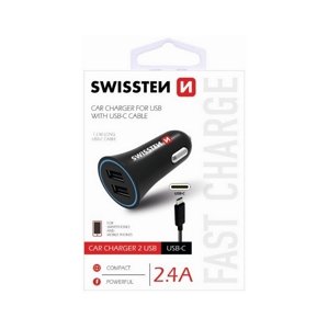 Nabíječka do auta Swissten USB-C (Type C) 2.4A Dual černá 30685