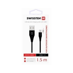 Datový kabel Swissten pro outdoorové smartphony USB-C (Type-C) 1,5m černý 36890