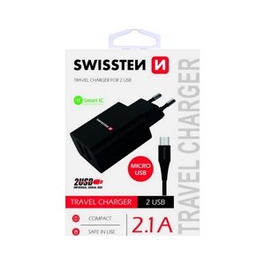Nabíječka Swissten microUSB Dual Smart IC 2.1A černá 44373