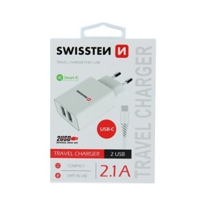 Nabíječka Swissten USB-C (Type-C) Dual Smart IC 2.1A bílá 46696