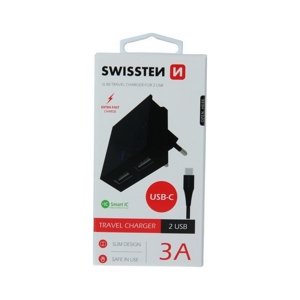 Nabíječka Swissten USB-C (Type-C) Dual Smart IC 3A černá 46700