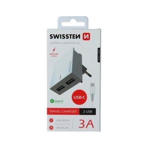 Nabíječka Swissten USB-C (Type-C) Dual Smart IC 3A bílá 46701