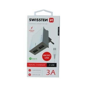 Nabíječka Swissten microUSB Dual Smart IC 3A bílá 46702
