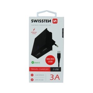 Nabíječka Swissten microUSB Dual Smart IC 3A černá 46703