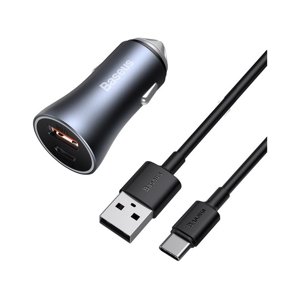 Rychlonabíječka do auta Baseus Golden Contactor Pro 40W pro iPhone včetně USB-C datového kabelu šedá 75192
