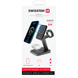 Swissten magstick wireless nabíječka 3v1 22,5 w (kompatibilní s magsafe) černá