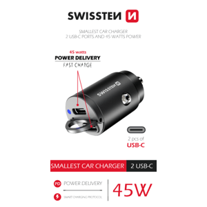 Swissten cl adaptér power delivery 2x usb-c  45w nano černý