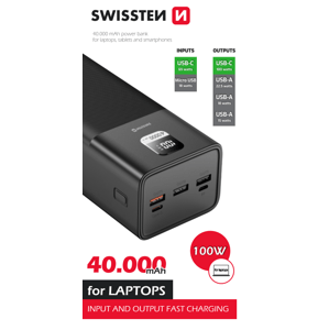 Powerbanka Swissten 40000 mAh 100W s funkcí rychlonabíjení černá