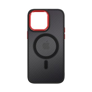 Kryt Tel Protect Magnetic Carbon iPhone 14 pevný tmavý s červeným rámečkem 97538 (pouzdro neboli obal na mobil iPhone 14)