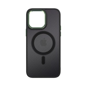 Kryt Tel Protect Magnetic Carbon iPhone 14 pevný tmavý se zeleným rámečkem 97541 (pouzdro neboli obal na mobil iPhone 14)
