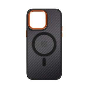 Kryt Tel Protect Magnetic Carbon iPhone 14 pevný tmavý s oranžovým rámečkem 97568 (pouzdro neboli obal na mobil iPhone 14)