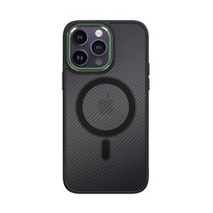 Kryt Tel Protect Magnetic Carbon iPhone 14 Pro pevný tmavý se zeleným rámečkem 97583 (pouzdro neboli obal na mobil iPhone 14 Pro)