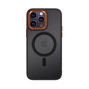 Kryt Tel Protect Magnetic Carbon iPhone 13 Pro pevný tmavý s oranžovým rámečkem 97587 (pouzdro neboli obal na mobil iPhone 13 Pro)