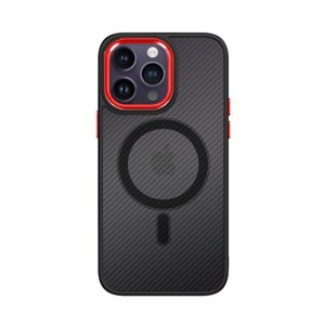 Kryt Tel Protect Magnetic Carbon iPhone 13 Pro pevný tmavý s červeným rámečkem 97588 (pouzdro neboli obal na mobil iPhone 13 Pro)