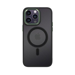 Kryt Tel Protect Magnetic Carbon iPhone 13 Pro pevný tmavý se zeleným rámečkem 97589 (pouzdro neboli obal na mobil iPhone 13 Pro)