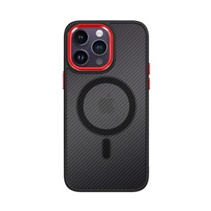 Kryt Tel Protect Magnetic Carbon iPhone 14 Pro Max pevný tmavý s červeným rámečkem 97595 (pouzdro neboli obal na mobil iPhone 14 Pro Max)