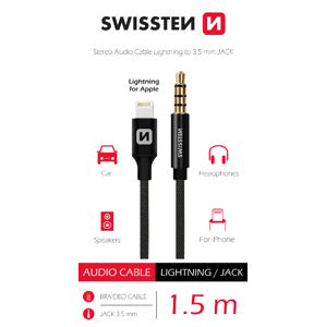 Audio adaptér Swissten textile lightning - 3,5 mm jack 1,5 m černý