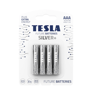 TESLA SILVER+ AAA - alkalická baterie LR03, jednorázová, 4ks